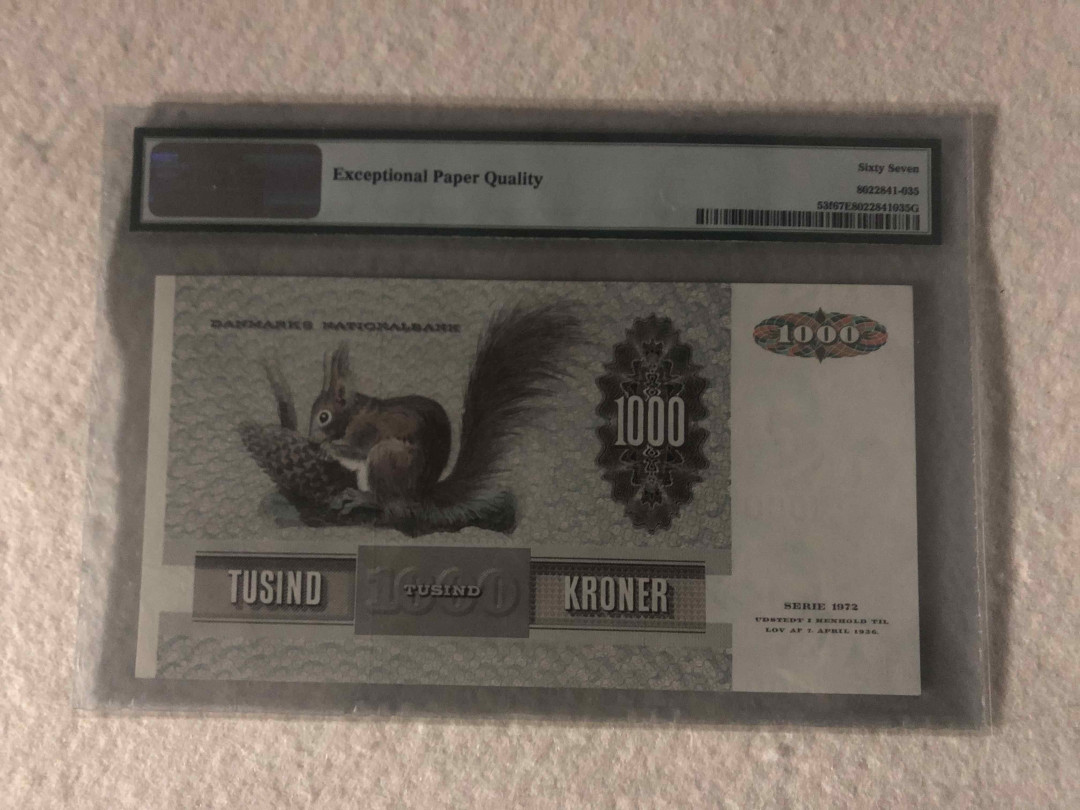 【收藏联盟】第108期拍卖——百年孤独  丹麦 1986年 1000克朗 pmg67EPQ  高分