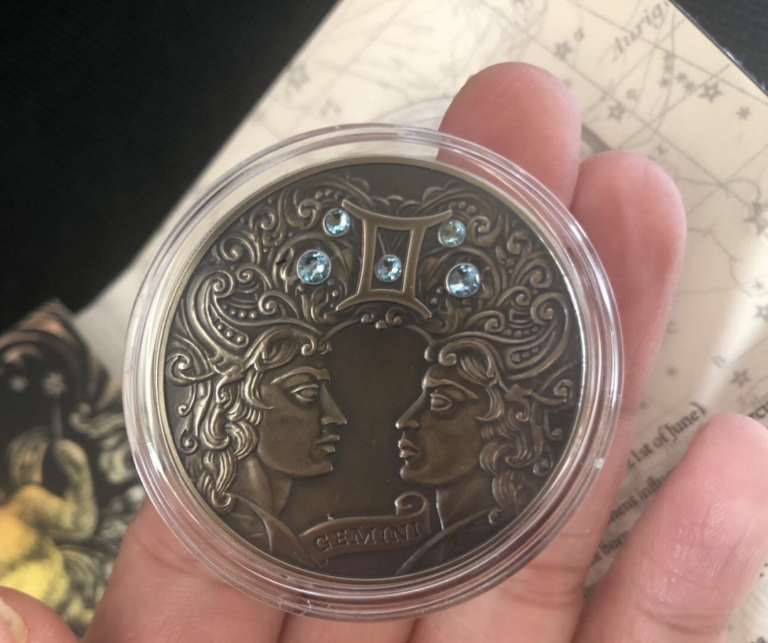【币观天下】第九十期钱币拍卖 【白俄罗斯】2014年星座镶嵌5颗锆石仿古银币-双子座