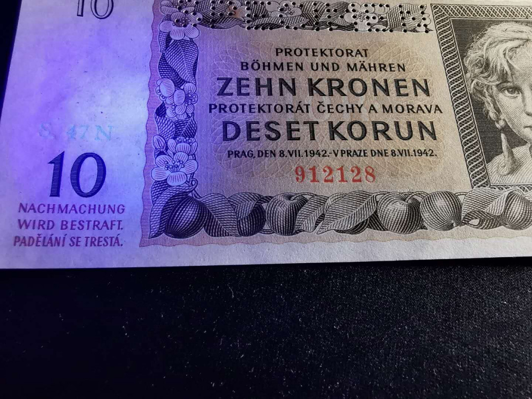【鲸贝乐淘】千字文·第“始制文字”号拍卖 【德占波西米亚】1942年10元，全新全品，有specimen打孔字样