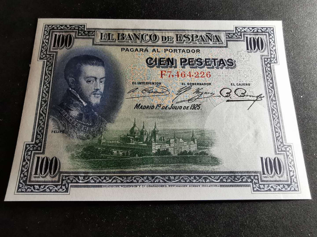 【鲸贝乐淘】千字文·第“始制文字”号拍卖 【西班牙】1925年100元，全新全品UNC