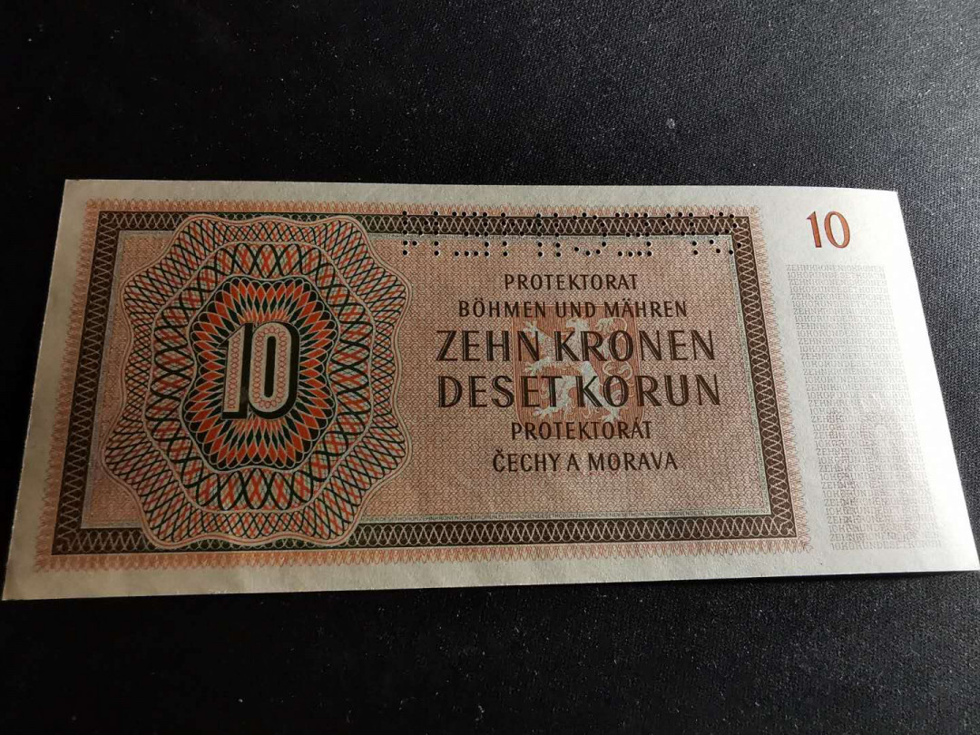 【鲸贝乐淘】千字文·第“始制文字”号拍卖 【德占波西米亚】1942年10元，全新全品，有specimen打孔字样