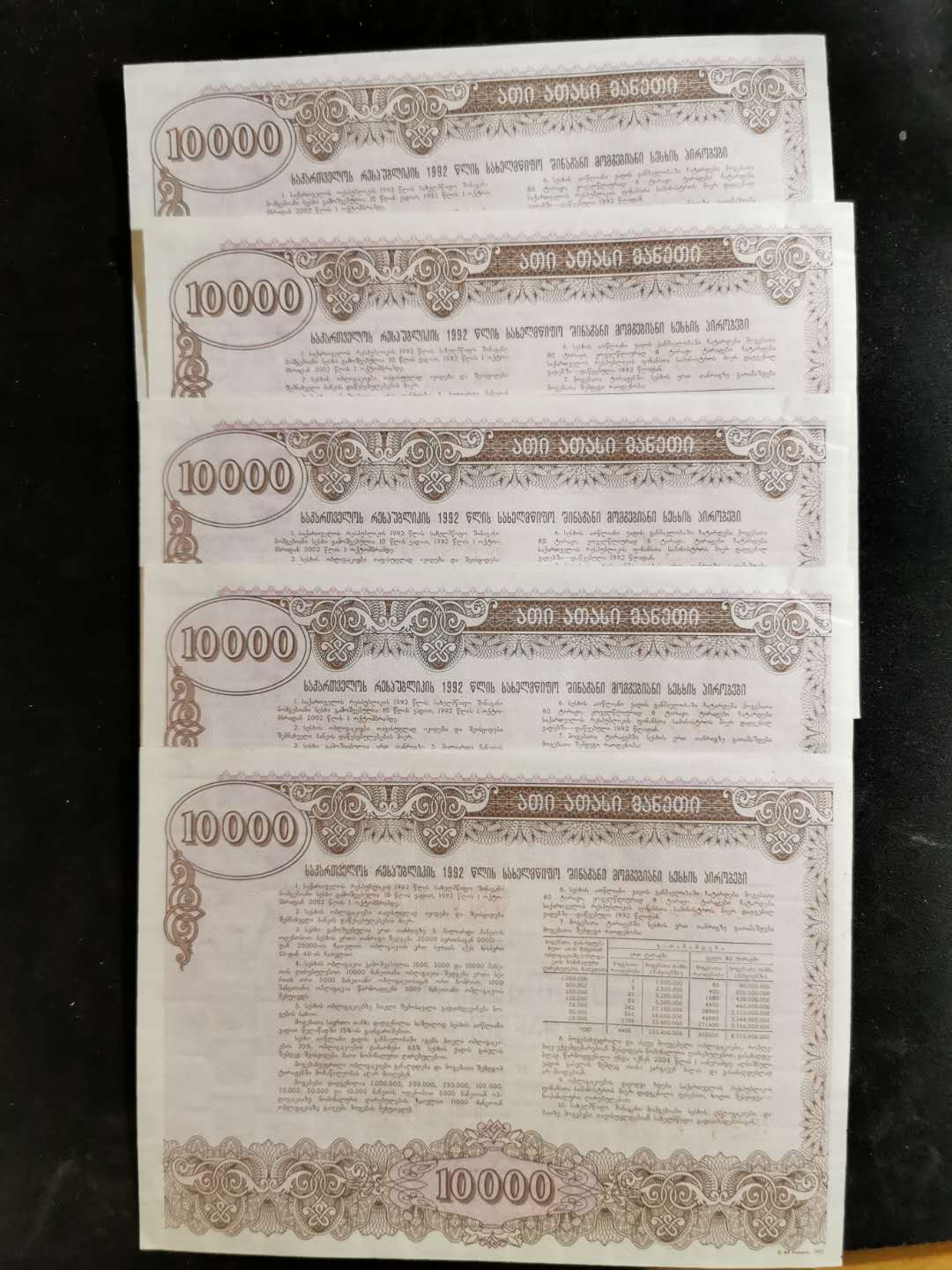 【鲸贝乐淘】千字文·第“始制文字”号拍卖 【前苏联】地区1991年债券10000元十张，7.5-10品，大票幅满版水印