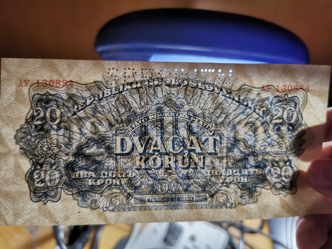 【鲸贝乐淘】千字文·第“始制文字”号拍卖 【捷克斯洛伐克】1944年20元，苏联代印，全新全品UNC