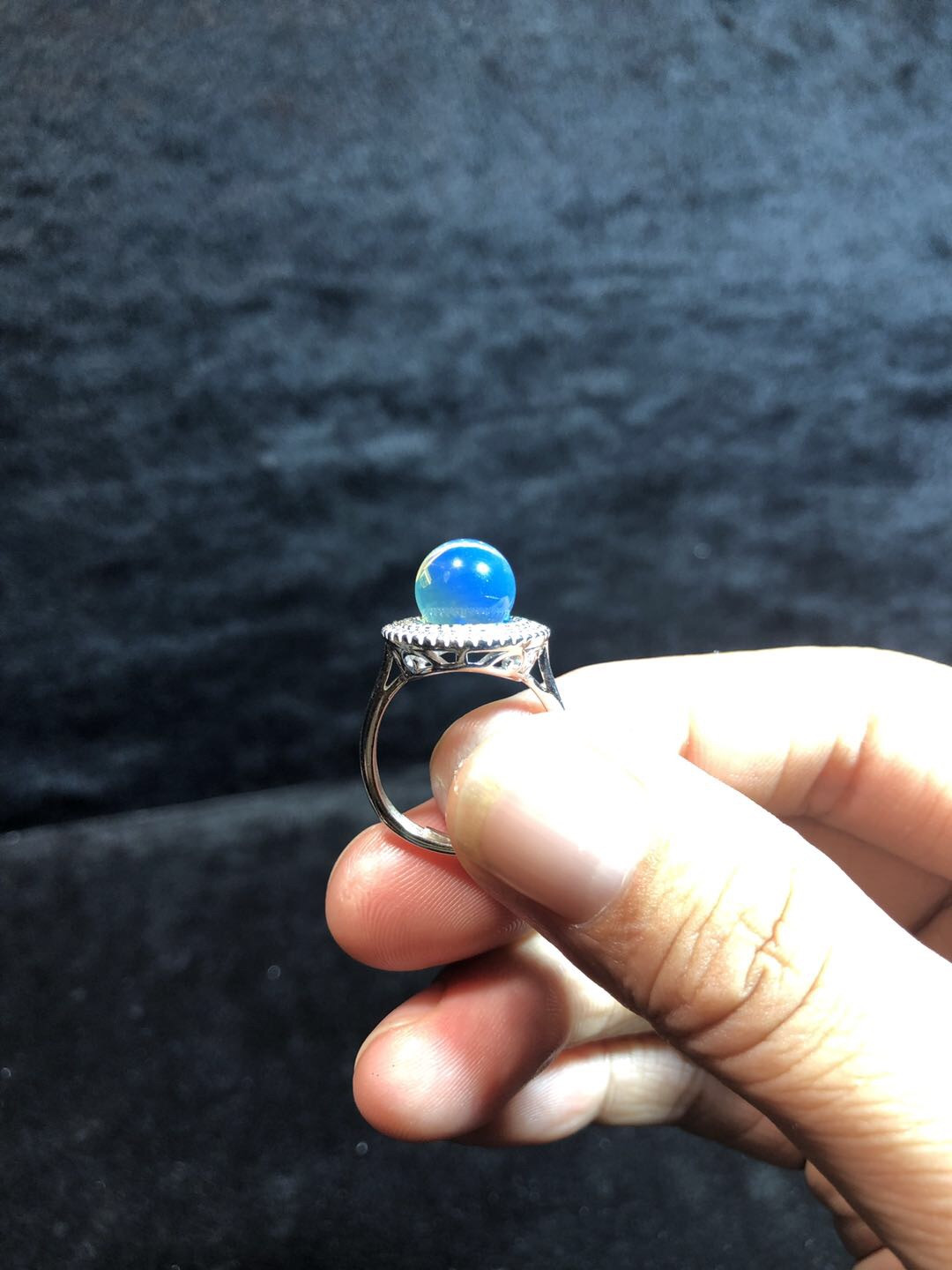 多米尼加蓝珀专场 多米尼加蓝珀圆珠款女戒