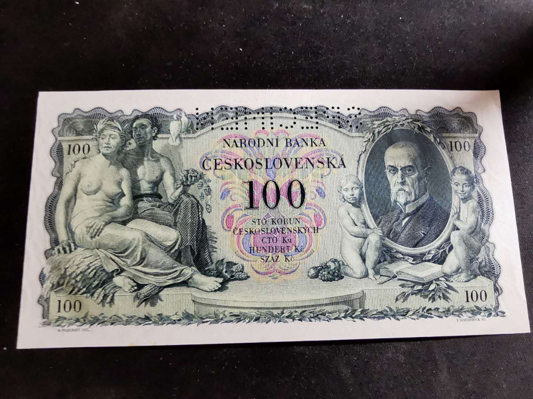 【鲸贝乐淘】千字文·第“始制文字”号拍卖 【捷克斯洛伐克】1931年100元票样，全新全品UNC,漂亮精美，寓意要生二胎，子女双全😃 哈哈