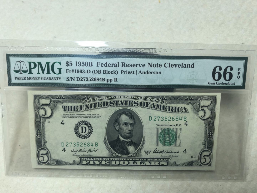 北京国际钱币博览会专场【收藏联盟】第109期拍卖——欧美环游记 美国 1950年 5美金 林肯PMG66EPQ 