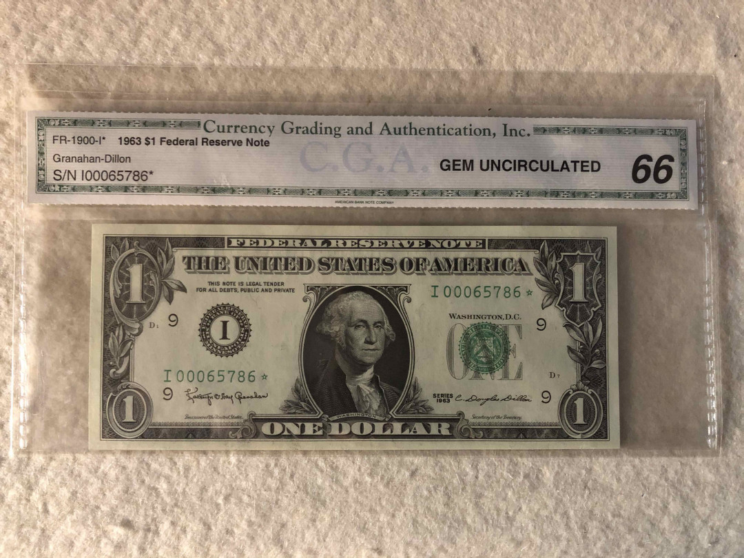 北京国际钱币博览会专场【收藏联盟】第109期拍卖——欧美环游记 美国 1963年 1美金 小号 CGA66EPQ 华盛顿