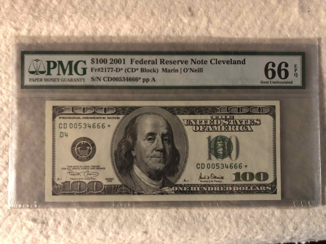 北京国际钱币博览会专场【收藏联盟】第109期拍卖——欧美环游记 美国 2001年 100美金 补号 富兰克林 PMG66EPQ