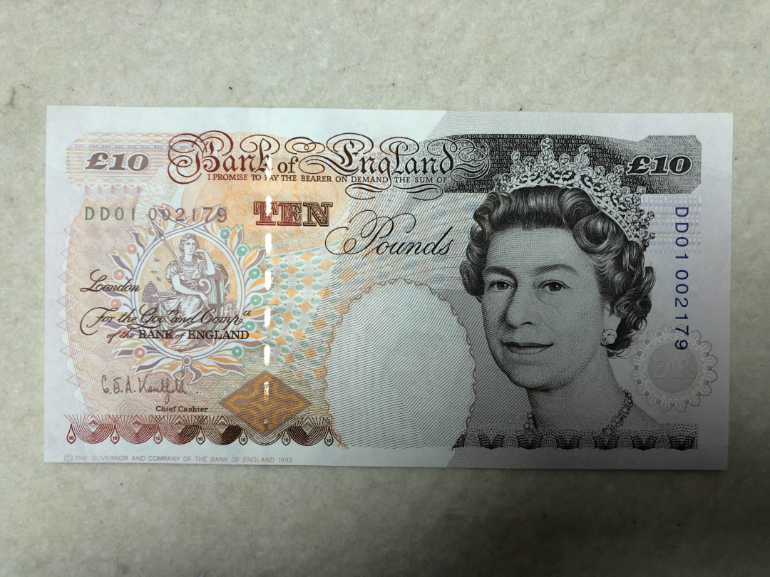 北京国际钱币博览会专场【收藏联盟】第109期拍卖——欧美环游记 【一组4张】英国E序列皇冠版5镑（UNC品相）、10镑（A01首发冠，UNC-有黄斑）、20镑（UNC-有黄斑）以及E序列10镑（UNC品相） 