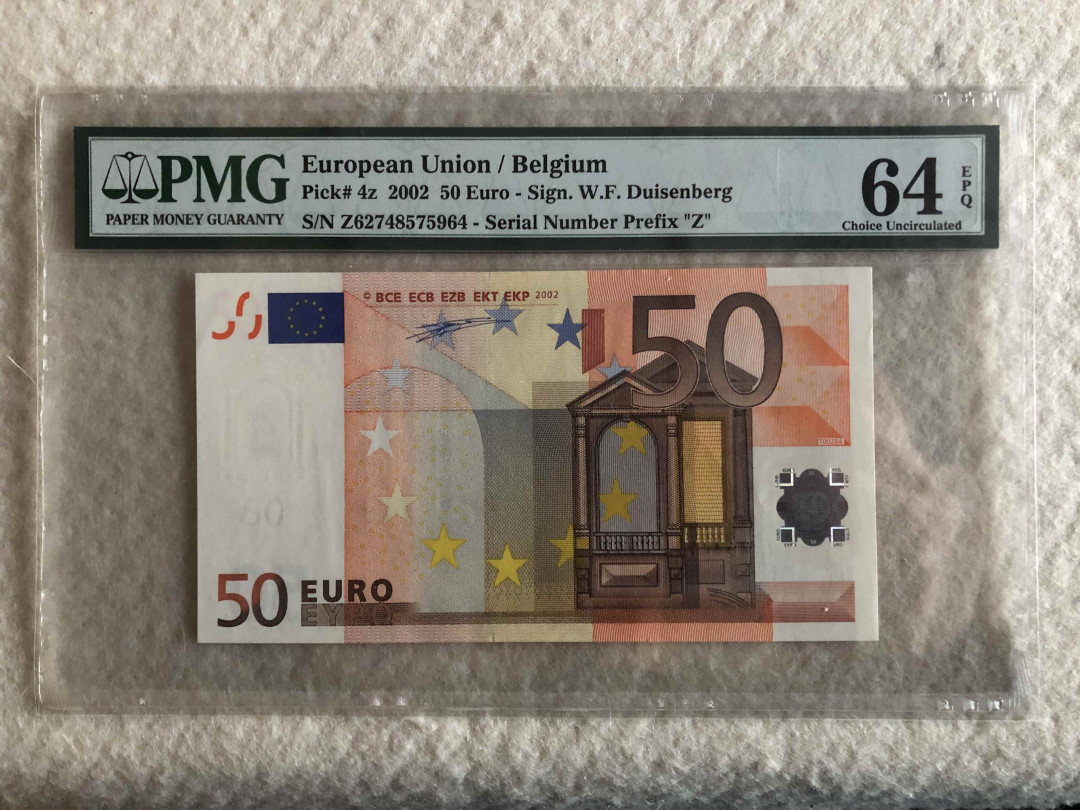 北京国际钱币博览会专场【收藏联盟】第109期拍卖——欧美环游记 比利时版 一签 50欧元 PMG64EPQ 热门品种