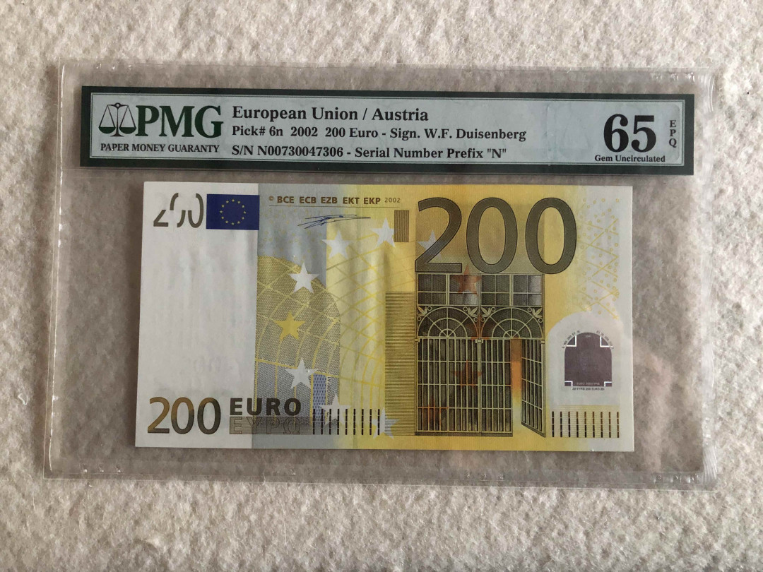 北京国际钱币博览会专场【收藏联盟】第109期拍卖——欧美环游记 奥地利版 一签 200欧元 PMG65EPQ 热门品种