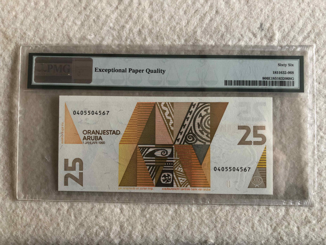 北京国际钱币博览会专场【收藏联盟】第109期拍卖——欧美环游记 阿鲁巴 1990年 25弗罗林 p8 PMG66EPQ JEZ印制  蛇