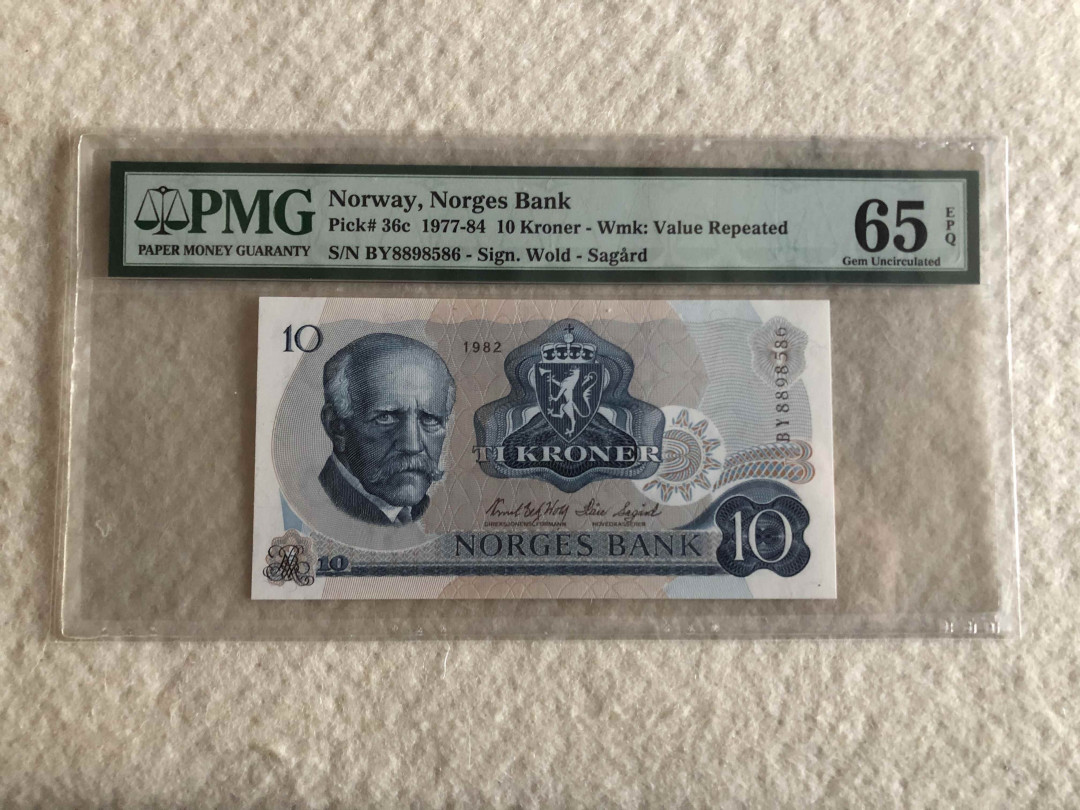 北京国际钱币博览会专场【收藏联盟】第109期拍卖——欧美环游记 挪威 1977-84年 10克朗 p36c PMG65EPQ 无47 