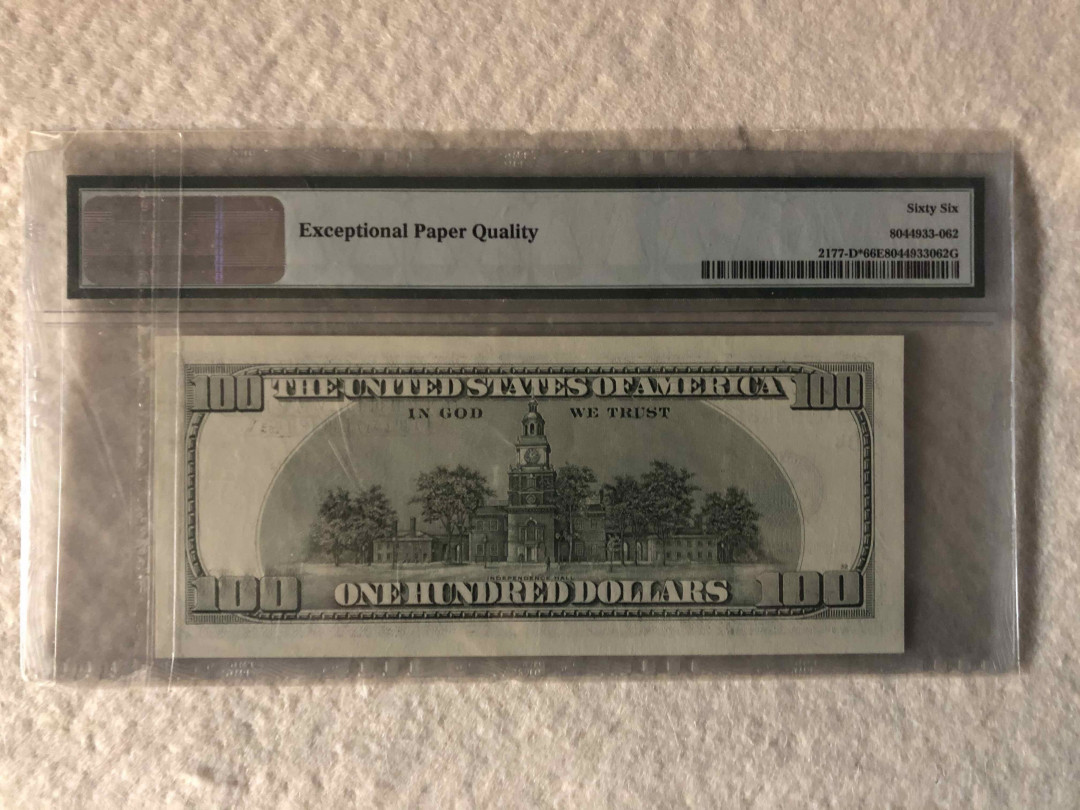 北京国际钱币博览会专场【收藏联盟】第109期拍卖——欧美环游记 美国 2001年 100美金 补号 富兰克林 PMG66EPQ