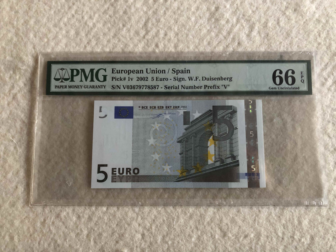 北京国际钱币博览会专场【收藏联盟】第109期拍卖——欧美环游记 西班牙版 一签 5欧元 PMG66EPQ 热门品种