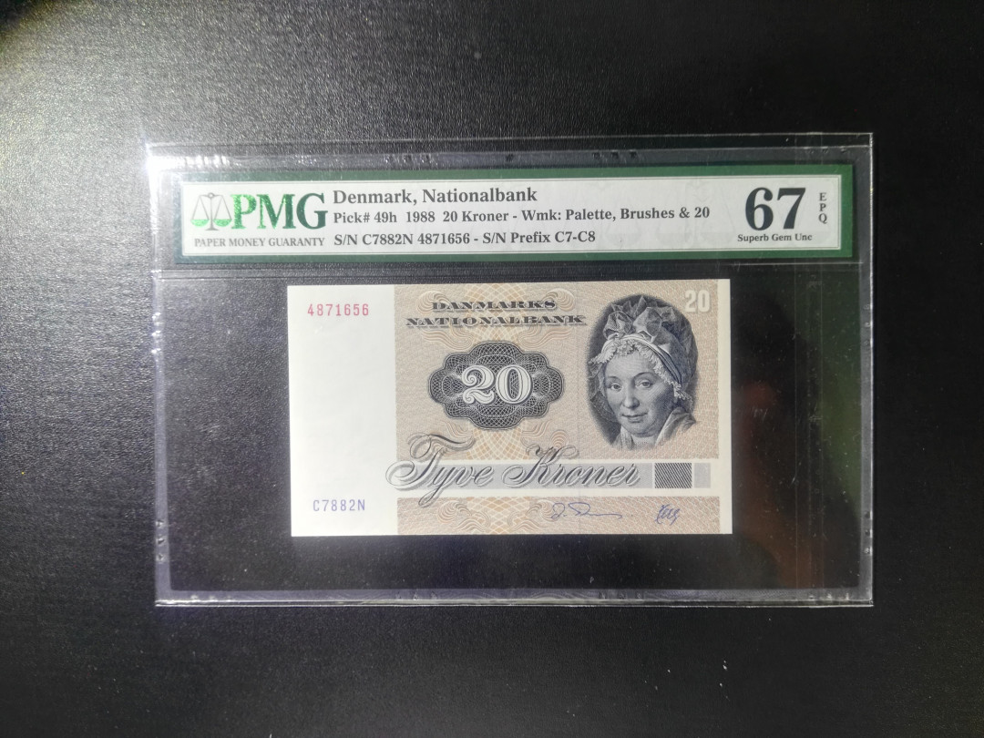 【收藏联盟】第110期拍卖——悠远岛歌 丹麦 1988年 20克朗p49h PMG67EPQ  