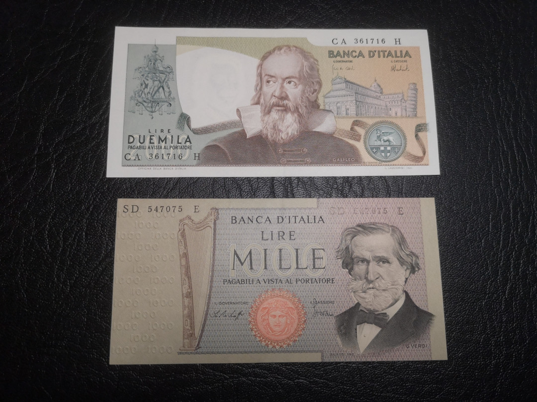 《外钞收藏家》第七十二期拍卖 意大利1000、2000两张小票 au品相