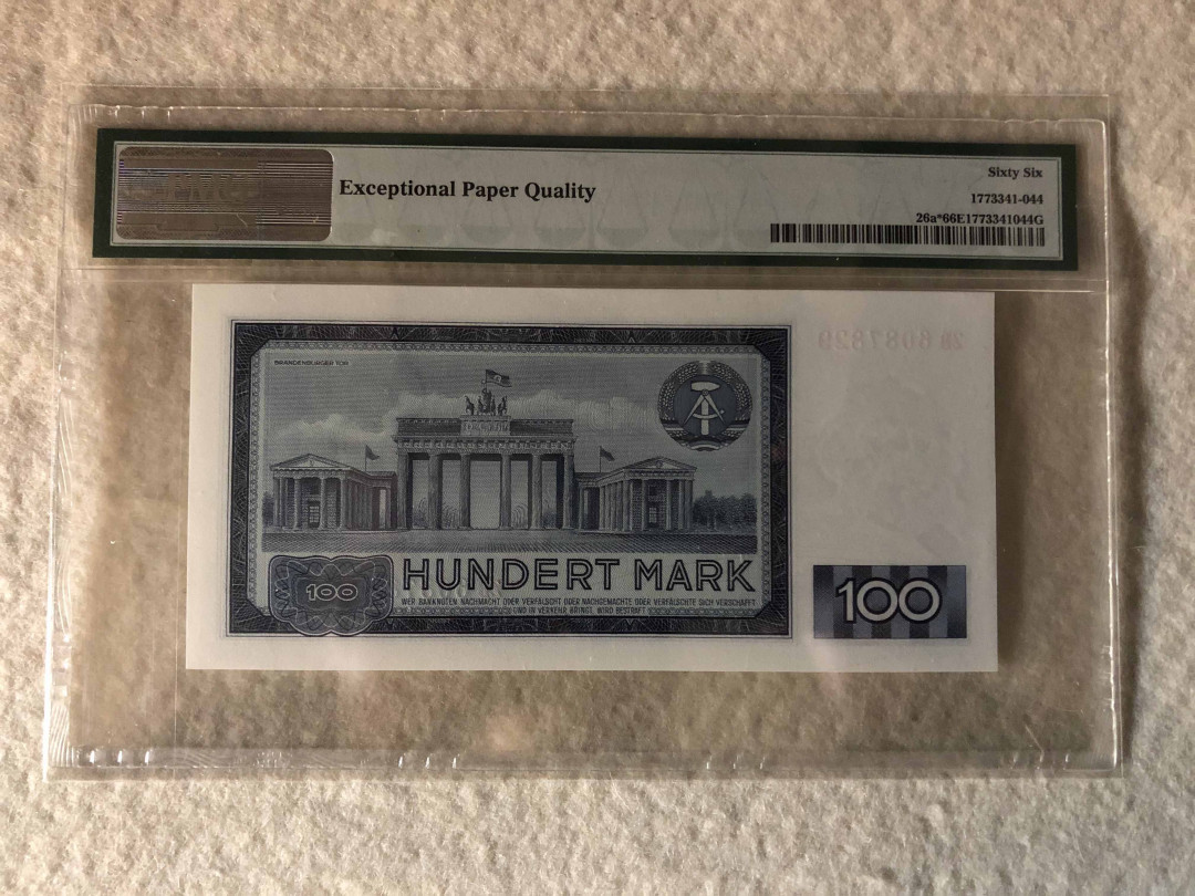 【收藏联盟】第110期拍卖——悠远岛歌 【补号】民主德国 1964年 100马克 PMG66EPQ p26a* 马克思