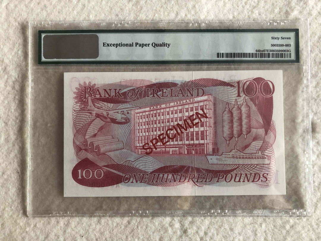 【收藏联盟】第110期拍卖——悠远岛歌 【样钞】北爱尔兰 1978年 100镑 PMG67EPQ 高分 