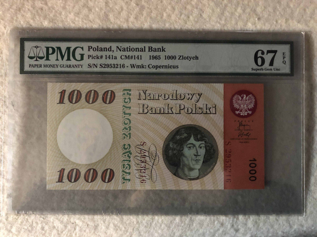 【收藏联盟】第110期拍卖——悠远岛歌 波兰 1965年 1000兹罗提 PMG67EPQ 高分 哥白尼