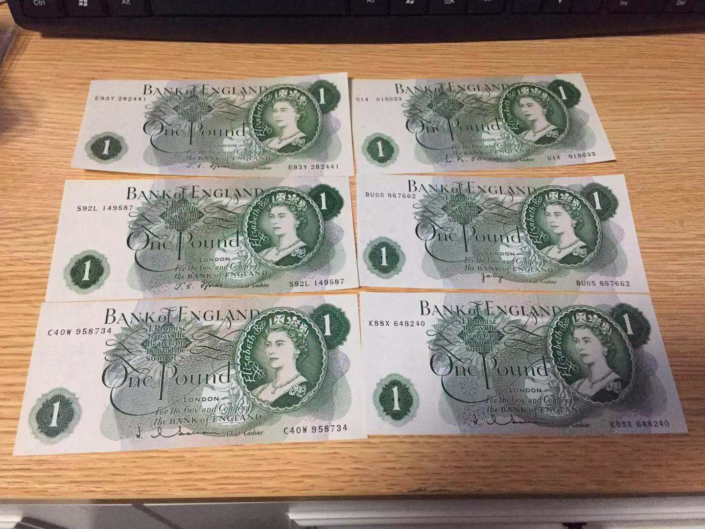 【收藏联盟】第110期拍卖——悠远岛歌 【英镑一组6张】英国 C序列 1镑 5张UNC 1张AU 4种不同签名