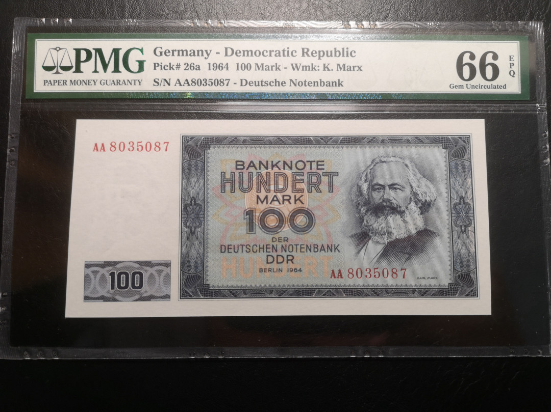 《外钞收藏家》第七十二期拍卖 1964年东德100马克 马克斯  pmg66