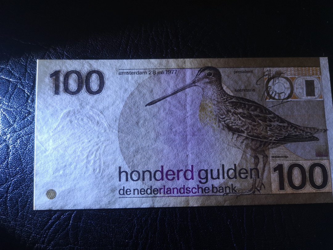 《外钞收藏家》第七十二期拍卖 荷兰100盾 水鸟  au品相