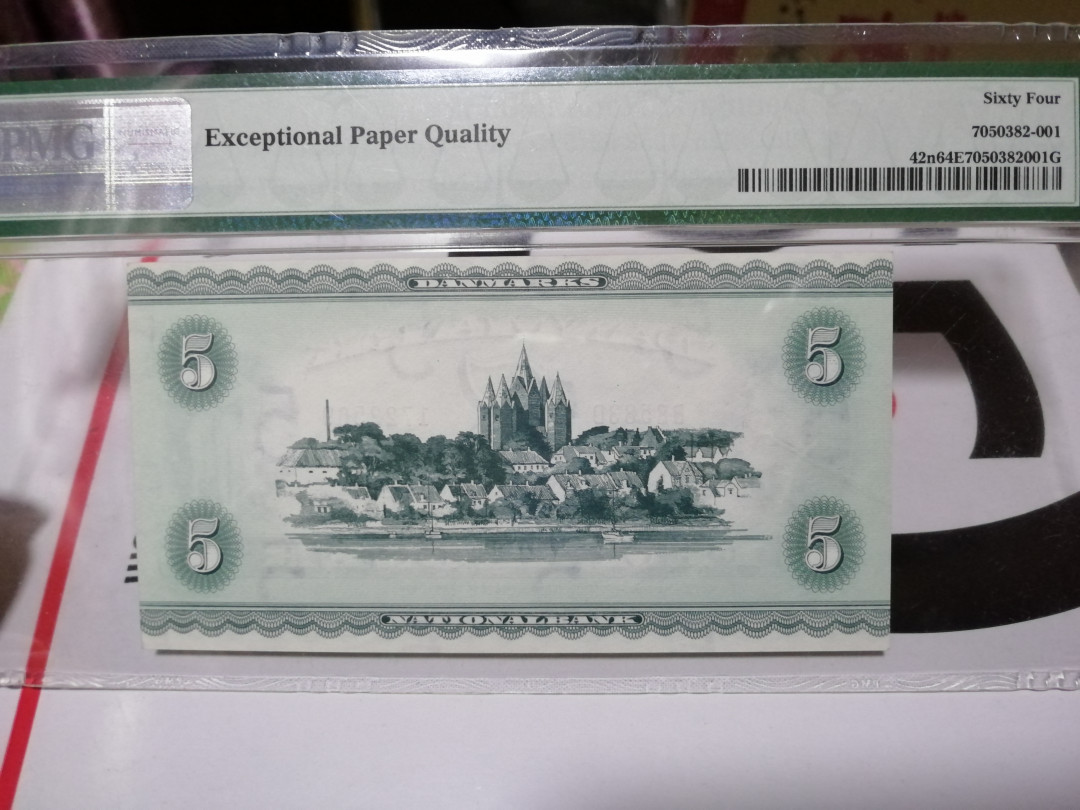 【收藏联盟】第110期拍卖——悠远岛歌 丹麦 1958-59年 5克朗 PMG64EPQ 原票UNC品相  p42n