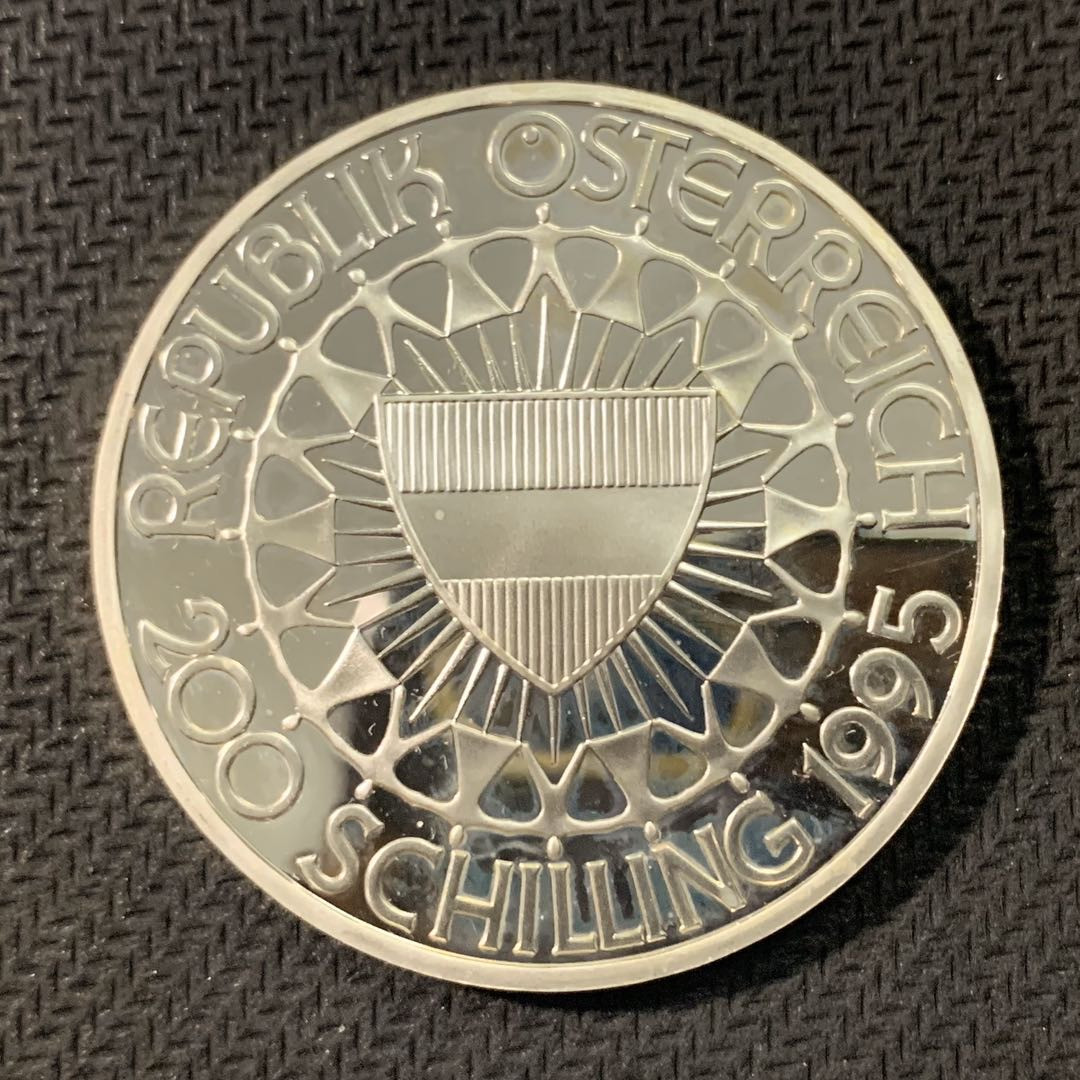 紫瑗钱币—微拍第二期 CICE特别场 外国现代银币 奥地利 1995年  奥运百年 滑雪 200先令 银币 精制 33.63克 0.925银