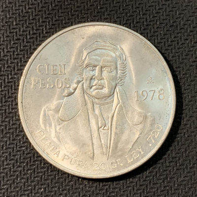 紫瑗钱币—微拍第三期  - 墨西哥 1978年 莫雷洛斯 100比索 27.3克 0.72银 BU