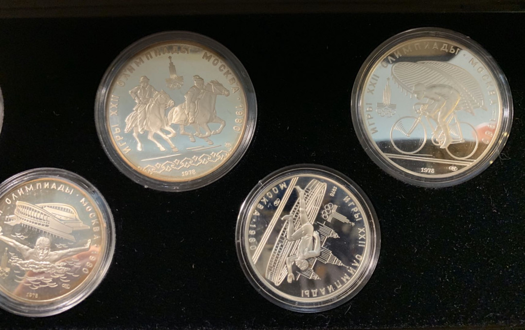 紫瑗钱币—微拍第三期  苏联 1978年 莫斯科奥运会 5枚套 银币 精制（原盒证书）
