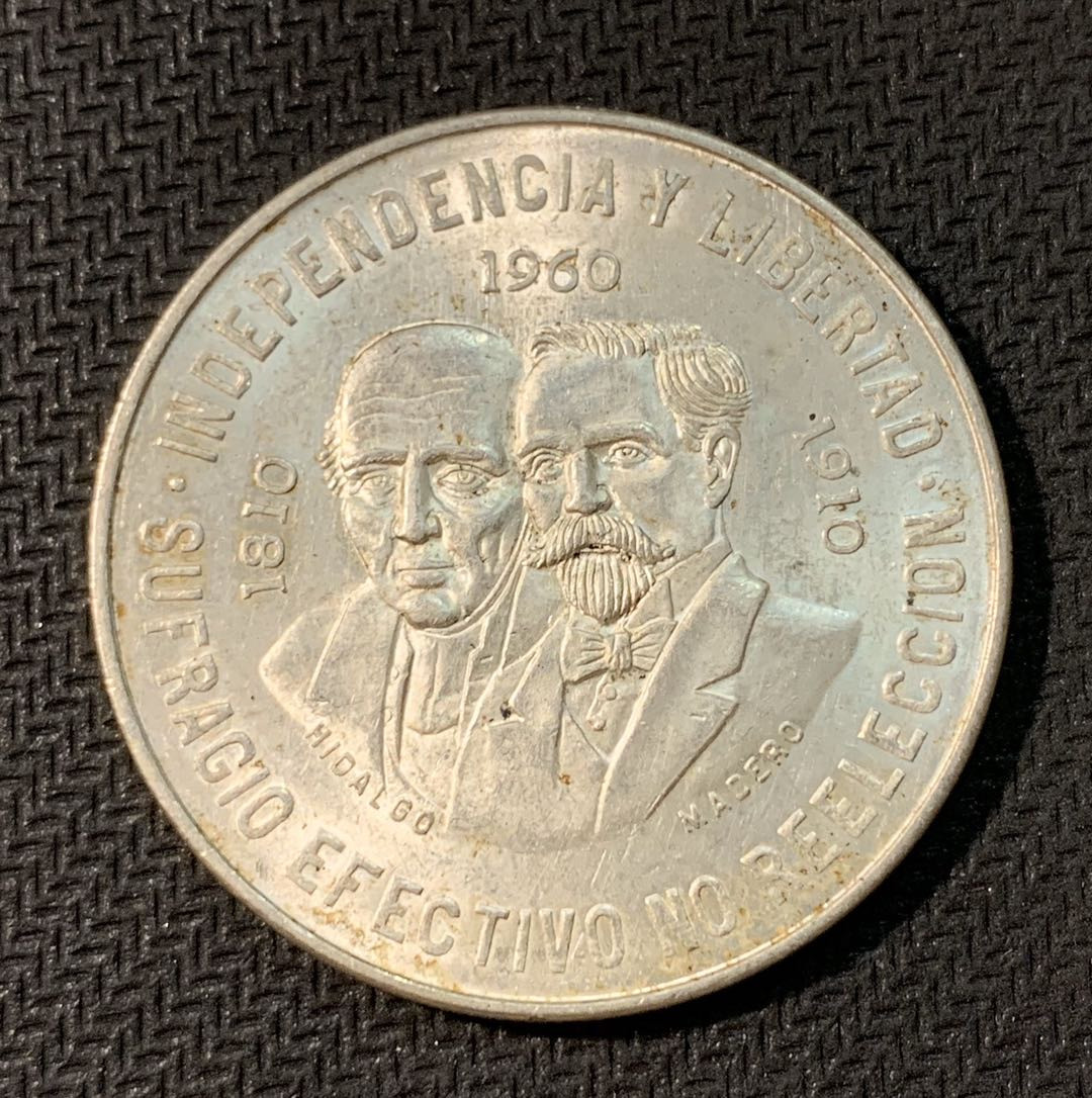 紫瑗钱币—微拍第三期  墨西哥 1960年 独立战争150周年 10比索 银币 29克  0.9银