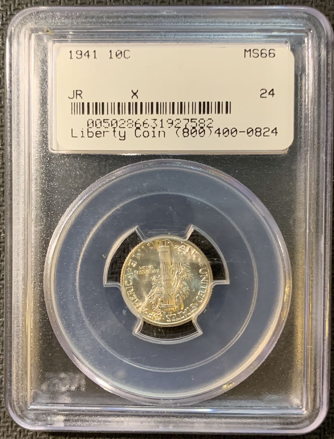 紫瑗钱币—微拍第三期  美国 1941年 10美分 小飞侠 银币 PCGS MS66