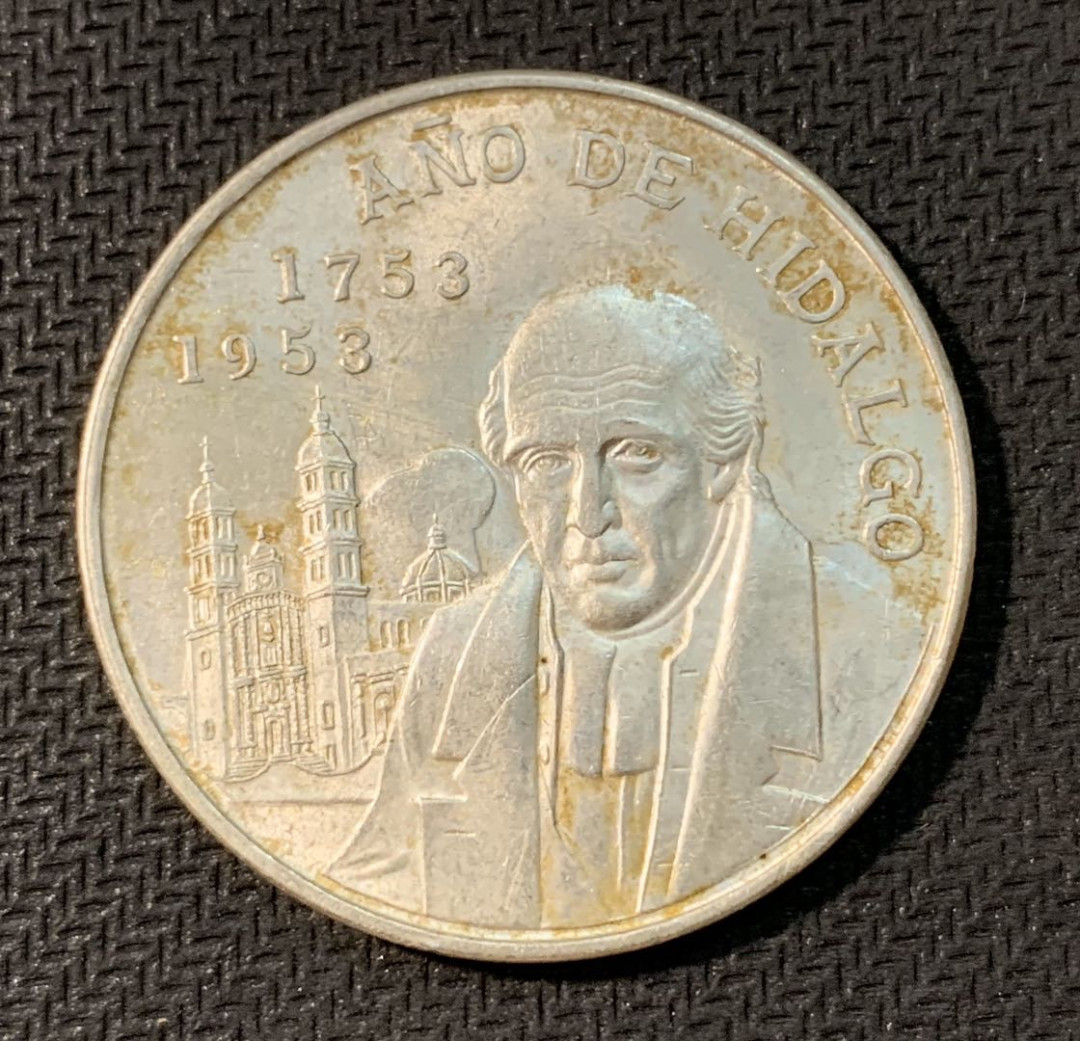 紫瑗钱币—微拍第三期  墨西哥 1953年 伊达尔戈 200周年 5比索 27.8克 0.72银