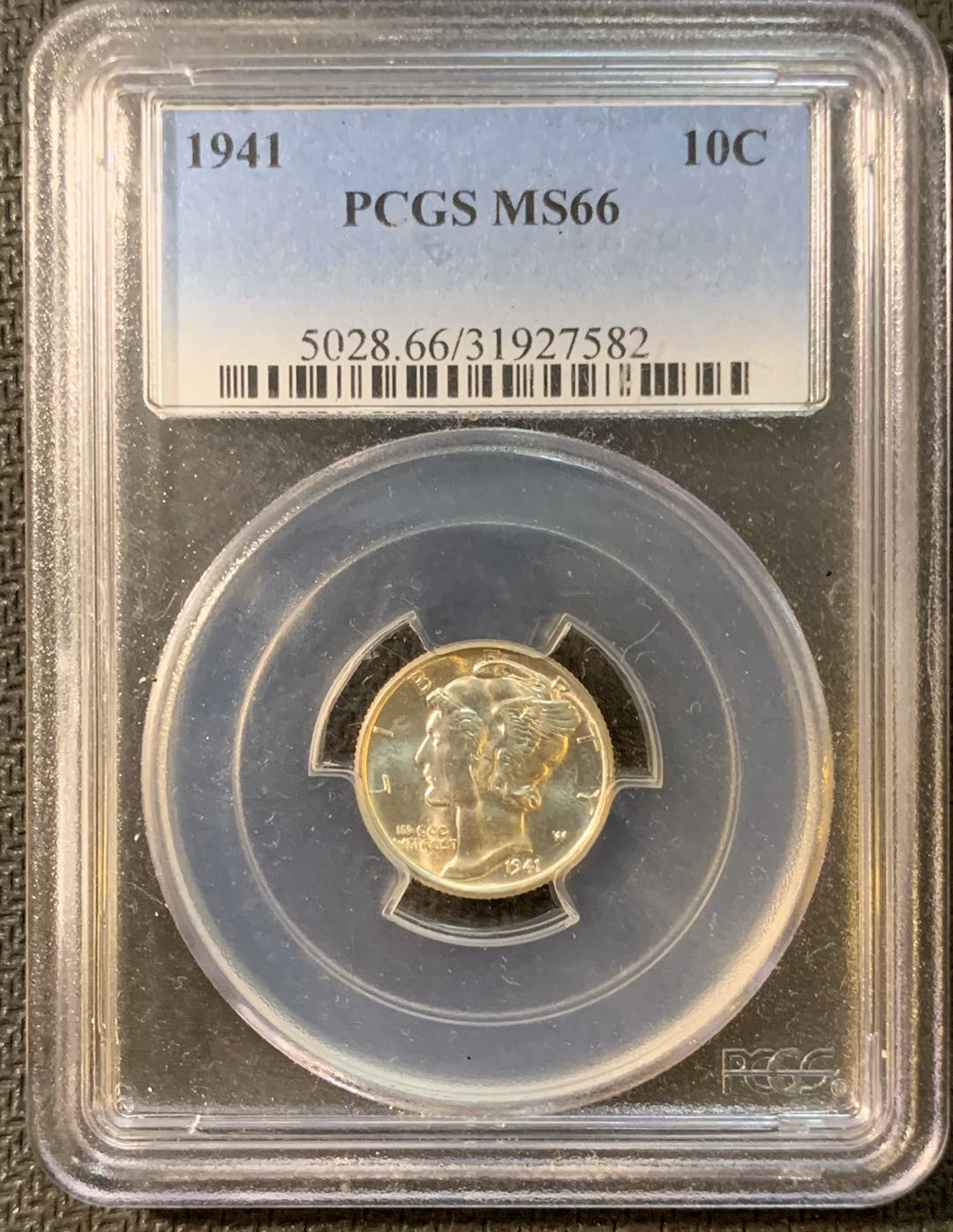 紫瑗钱币—微拍第三期  美国 1941年 10美分 小飞侠 银币 PCGS MS66