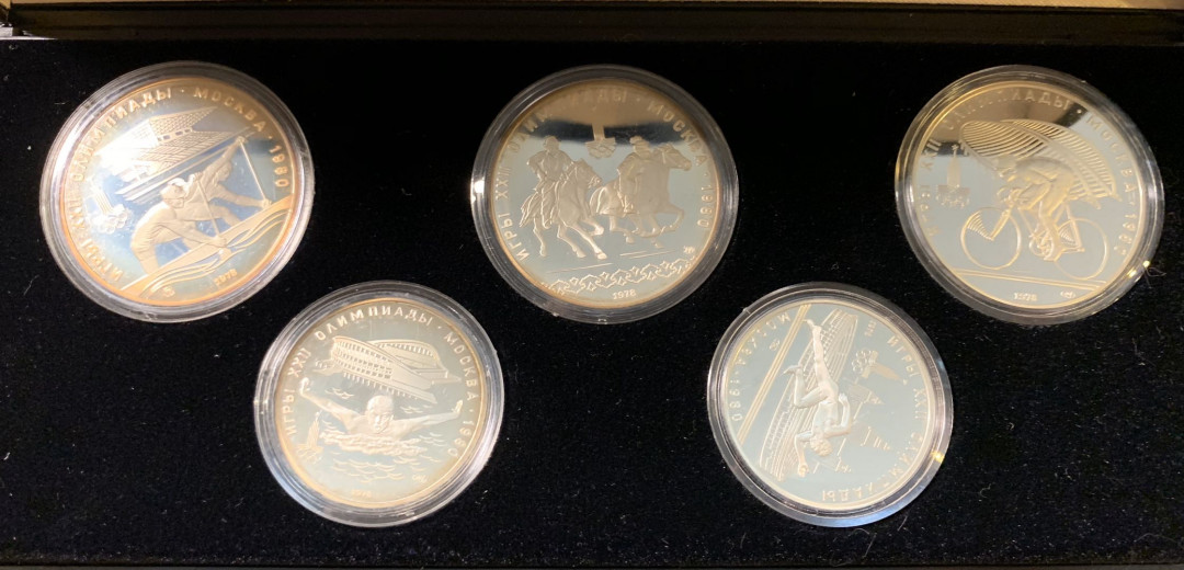 紫瑗钱币—微拍第三期  苏联 1978年 莫斯科奥运会 5枚套 银币 精制（原盒证书）