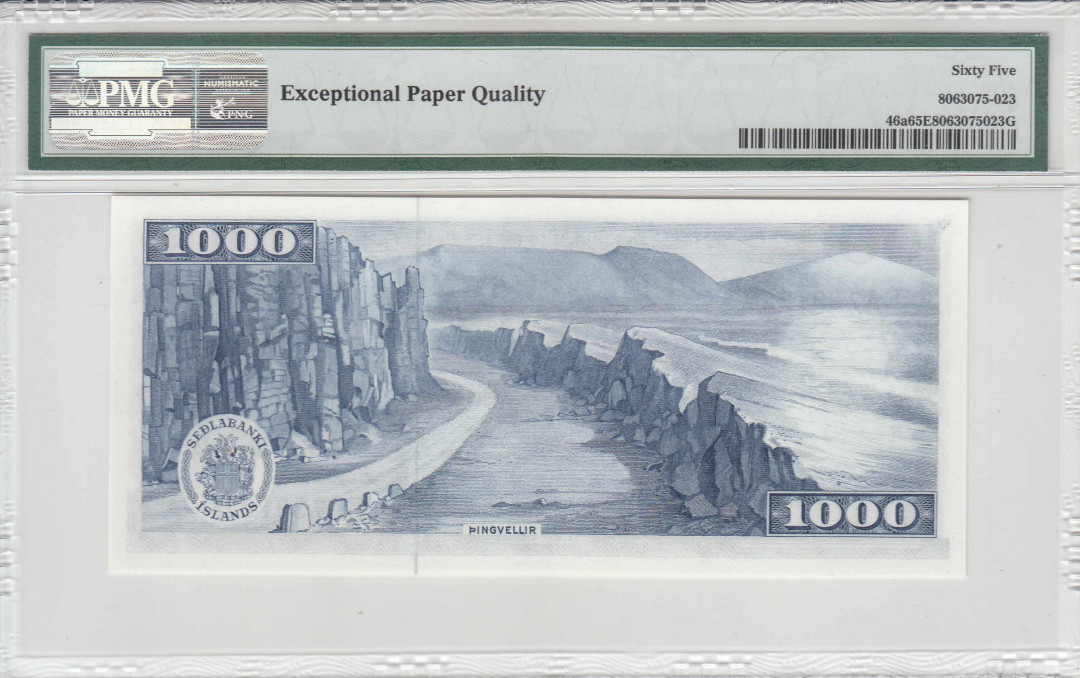 【收藏联盟】第111期拍卖——流光溢彩 冰岛1961年1000克朗 初版PMG65EPQ  P46a BWC出品