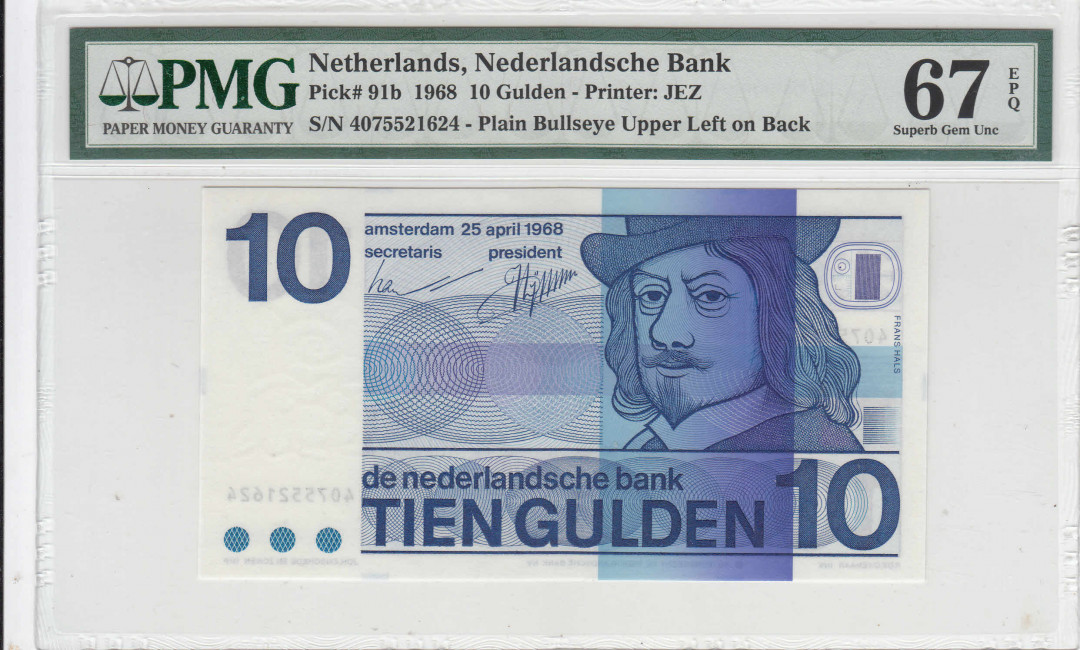 【收藏联盟】第111期拍卖——流光溢彩 荷兰 1968年 10盾 PMG67EPQ  p91b