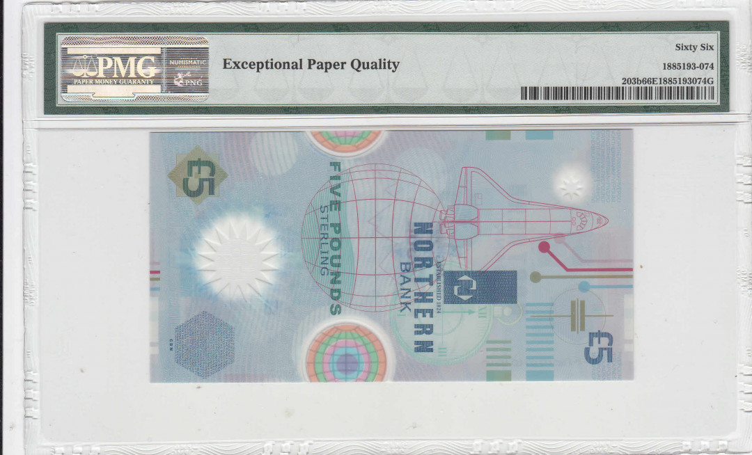 【收藏联盟】第111期拍卖——流光溢彩 北爱尔兰2000年5镑塑料钞 千禧纪念钞 PMG66EPQ 