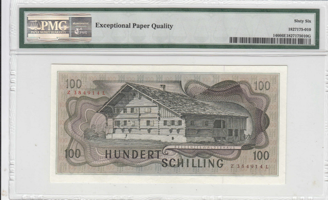 【收藏联盟】第111期拍卖——流光溢彩 奥地利 1969年 100先令 p146 PMG66EPQ  