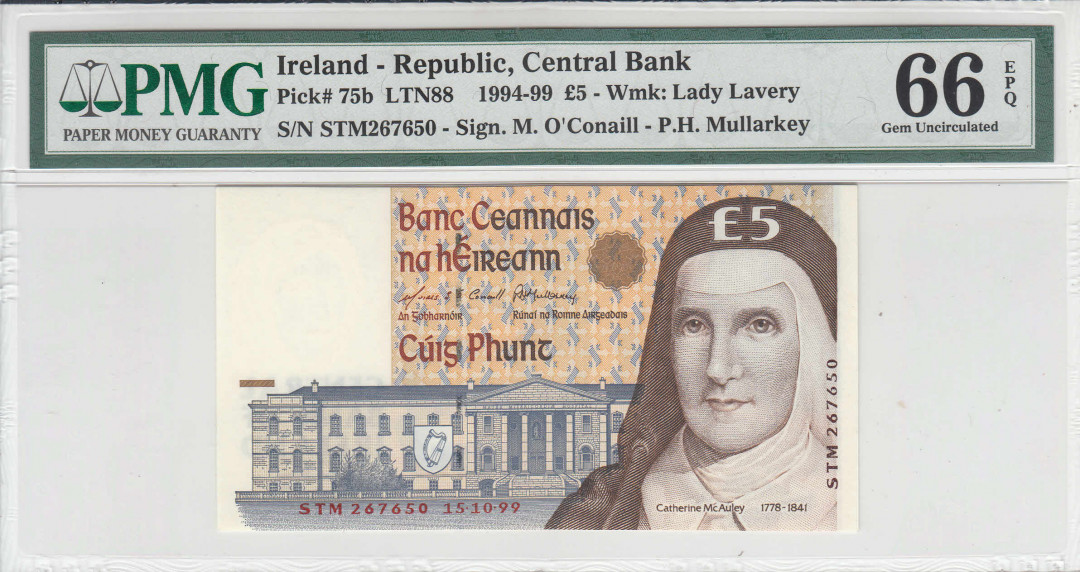 【收藏联盟】第111期拍卖——流光溢彩 爱尔兰1994-99年5镑PMG66EPQ  P-75b