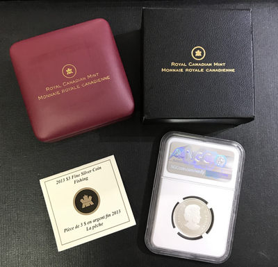 【随心&Getcoins】现代金银币拍卖四十一期 获奖加拿大2013年父子钓鱼磨砂银币NGC70