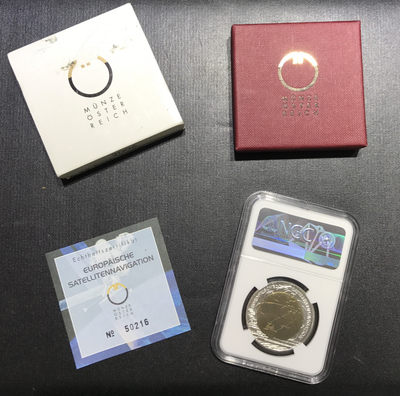 【随心&Getcoins】现代金银币拍卖四十一期 2006年奥地利发行欧洲卫星导航25欧元银铌双金属币NGC70