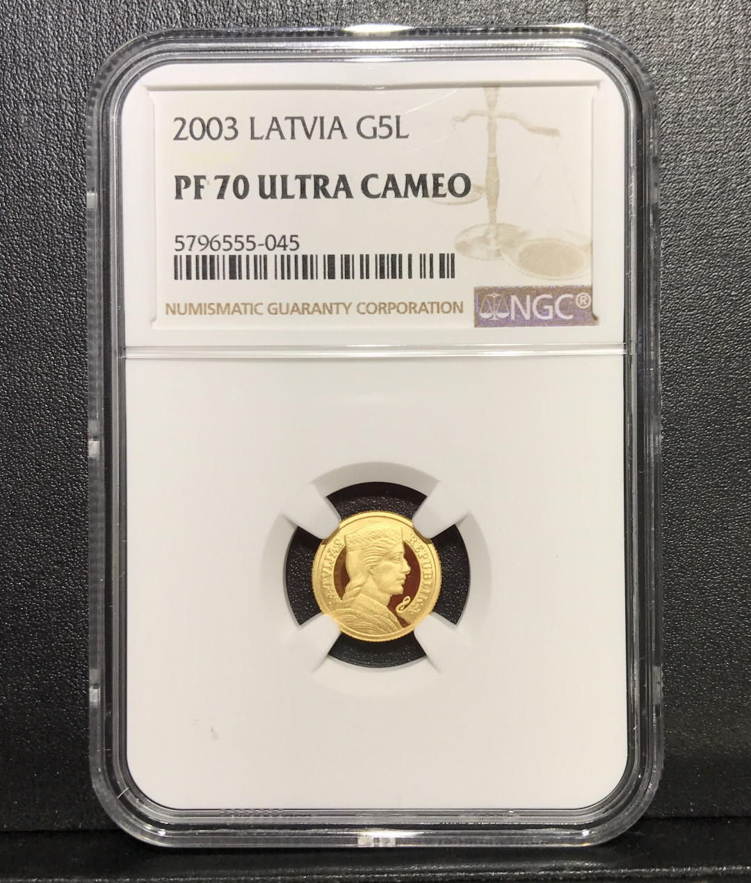 【随心&Getcoins】现代金银币拍卖四十一期 2002年拉脱维亚1/25盎司纯金币NGC70