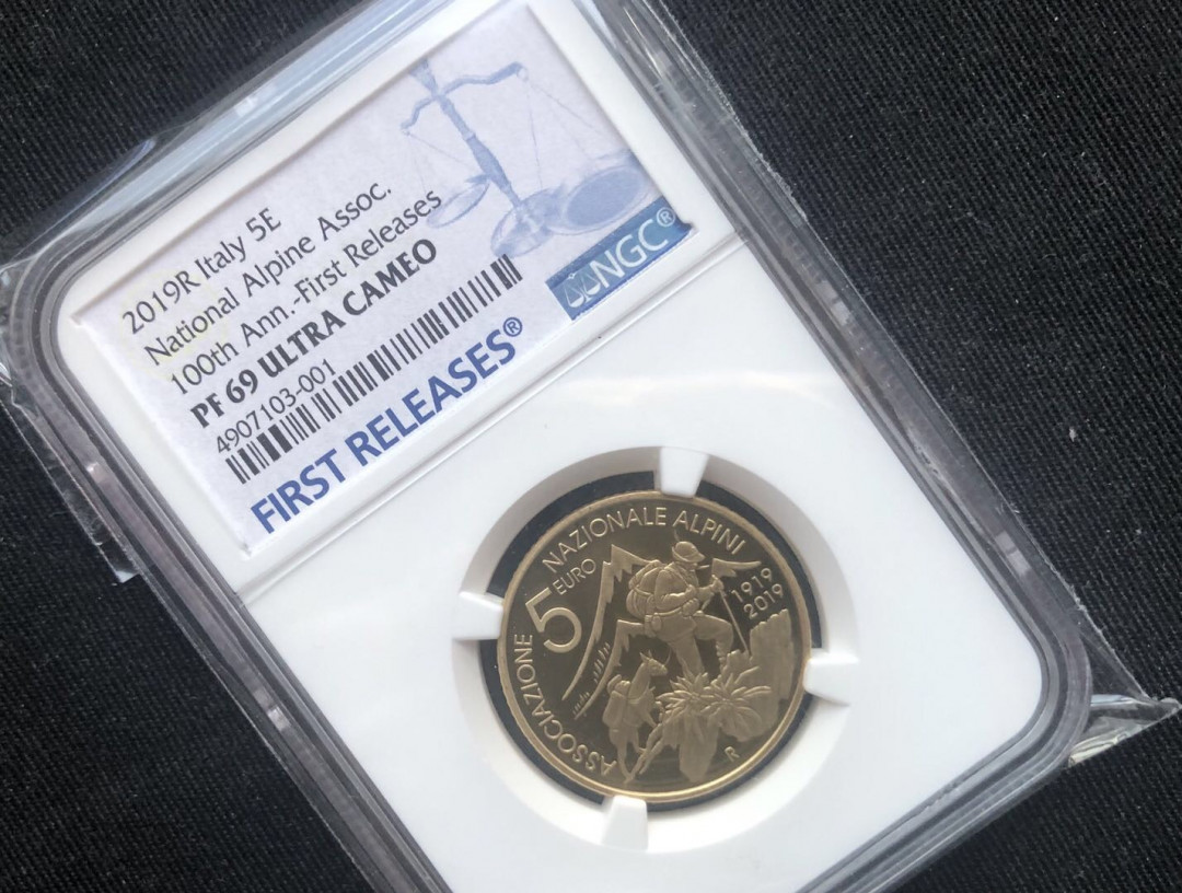 【随心&Getcoins】现代金银币拍卖四十一期 意大利国家高山协会100年5欧元 【ngc69】
