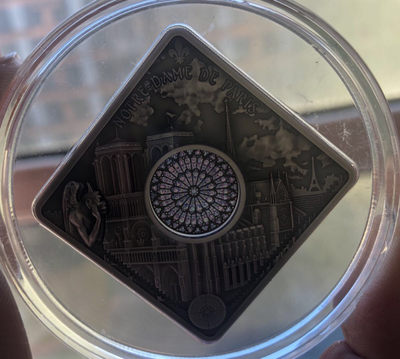 【随心&Getcoins】现代金银币拍卖四十一期 【帕劳】帕劳2017年圣殿之窗系列巴黎圣母院菱形镶嵌银币