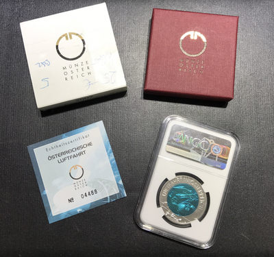 【随心&Getcoins】现代金银币拍卖四十一期 奥地利2007年银铌镶嵌系列航空先驱银铌双金属彩币NGC69