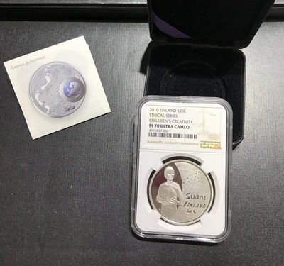 【随心&Getcoins】现代金银币拍卖四十一期 - 获奖币芬兰2010年儿童与创造力彩色精制银币NGC70