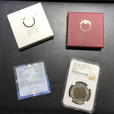 【随心&Getcoins】现代金银币拍卖四十一期 2006年奥地利发行欧洲卫星导航25欧元银铌双金属币NGC70