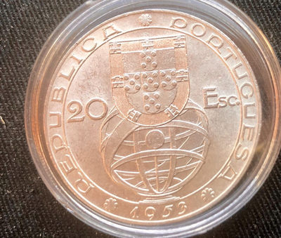 【随心&Getcoins】现代金银币拍卖四十一期 【葡萄牙】葡萄牙20埃斯库多银币 1953年 纪念金融制度改革25周年